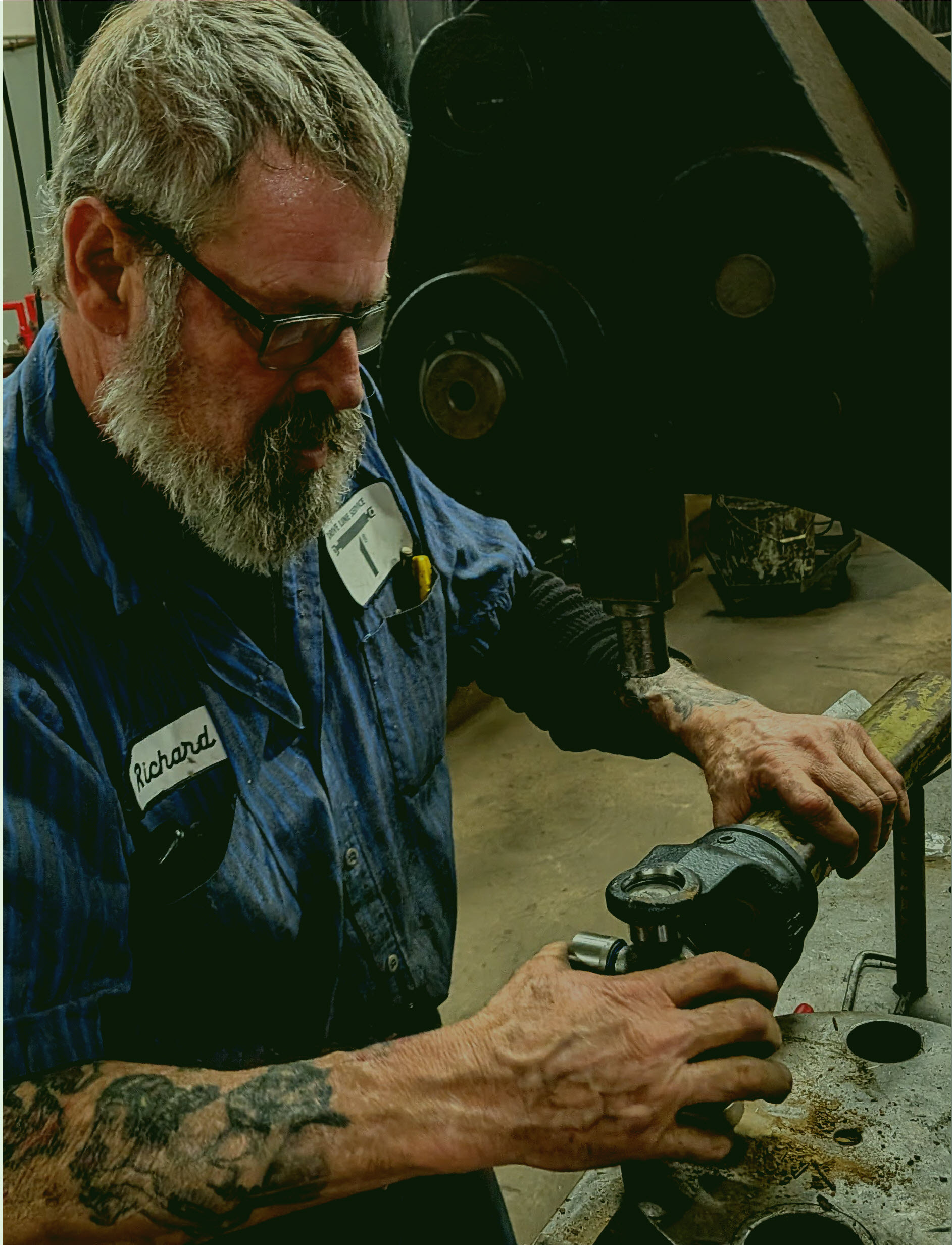 Richard working on a driveshaft at Drive Line Services of Eugene